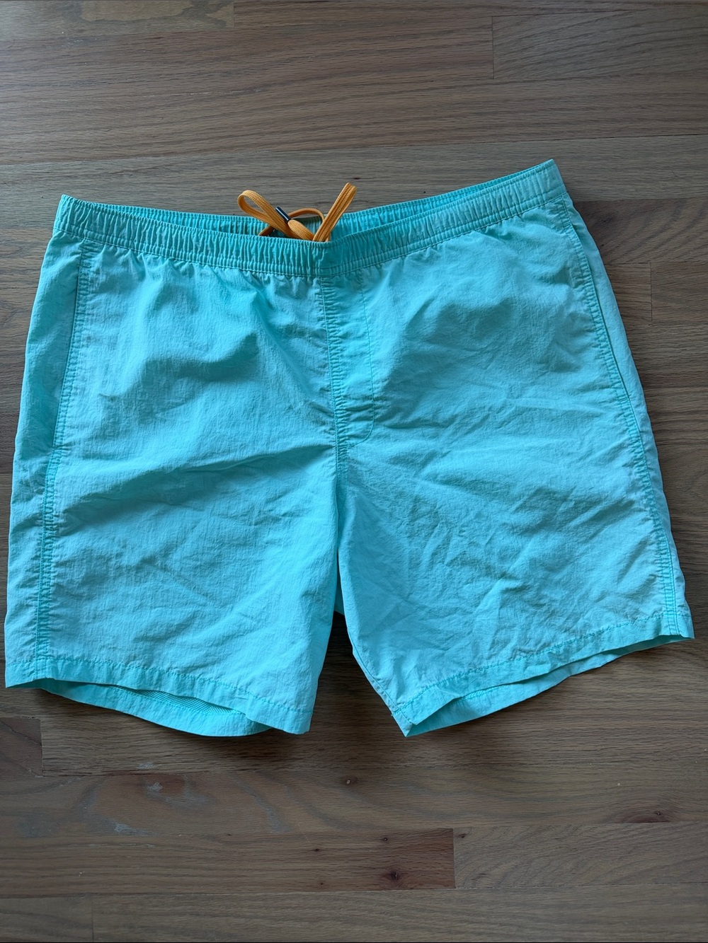 GAP Men’s Aqua Blue Swim Trunks L Yellow Drawstring Pockets